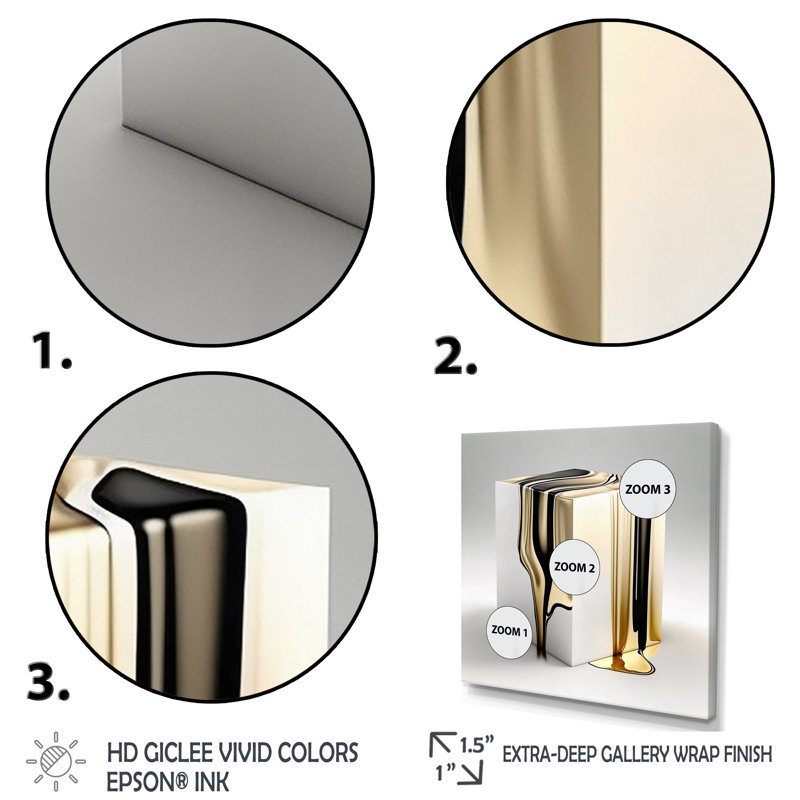 «Black and Gold Cubic Expression I» - Cubisme abstrait, impressions encadrées, H 24 po x l 24 po, Toile tendue, Sans cadre
