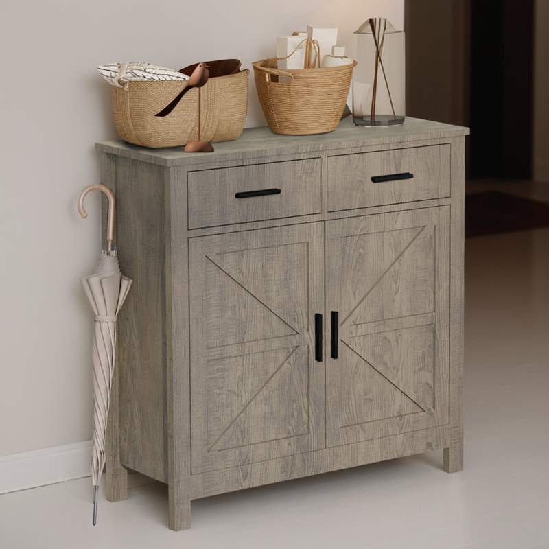 32" Wood Sideboard Console Table with Drawers and Cabinets, Grey