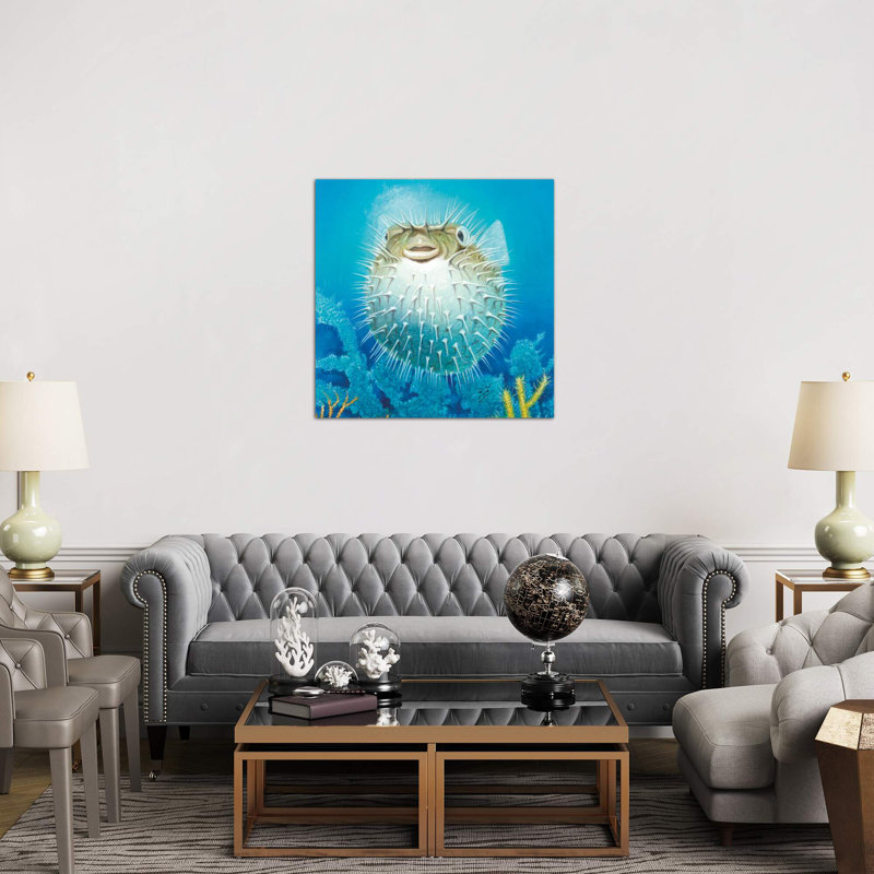 Puffer Fish 1 Piece Painting on Canvas, 66.04 cm H x 66.04 cm W x 3.175 cm D, No Frame