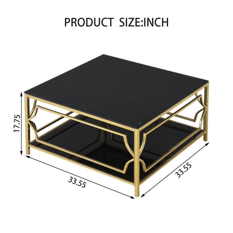Table basse moderne carrée avec rangement inférieur, Black/Gold