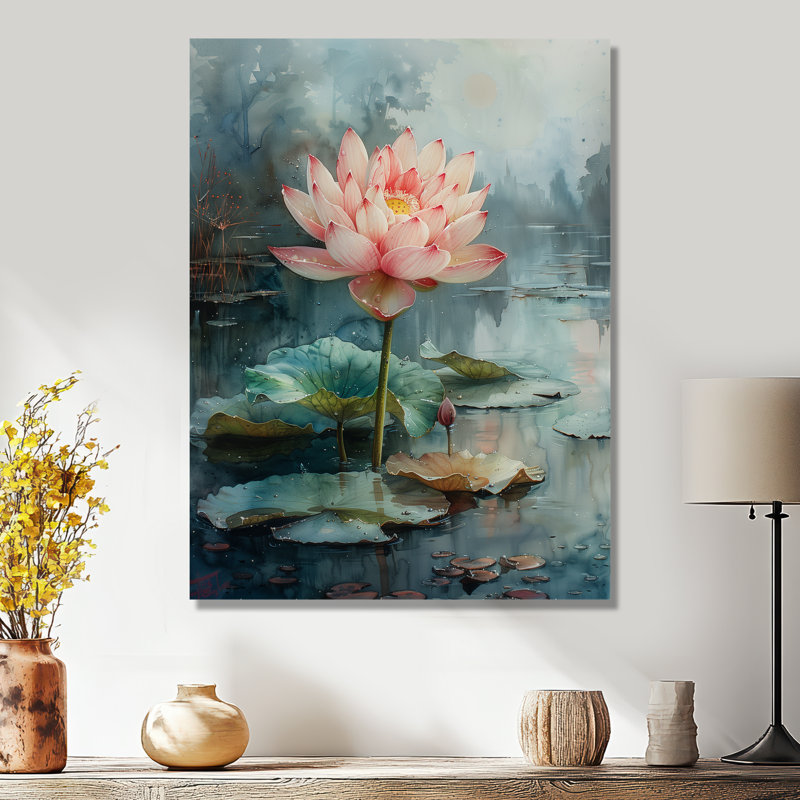 Rose, rose, vert, sacré, fleur, salon, lotus, Sans cadre, métal, H 12 po x l 20 po