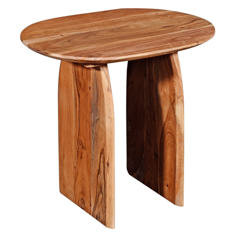 Charmante table d'appoint ovale en bois d'acacia avec base à double piédestal pour les maisons élégantes