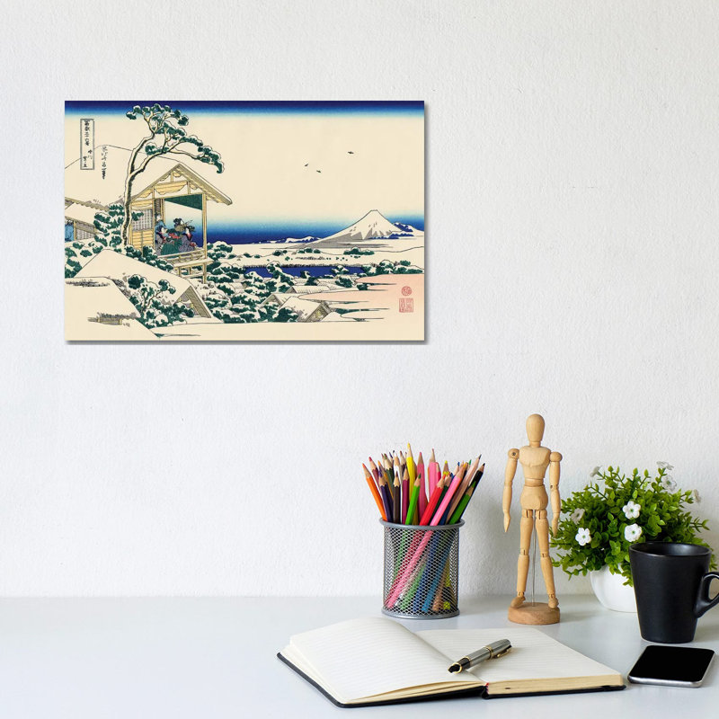 Tea House At Koishikawa, The Morning After Snowfall, C by Katsushika Hokusai - Wrapped Canvas Print