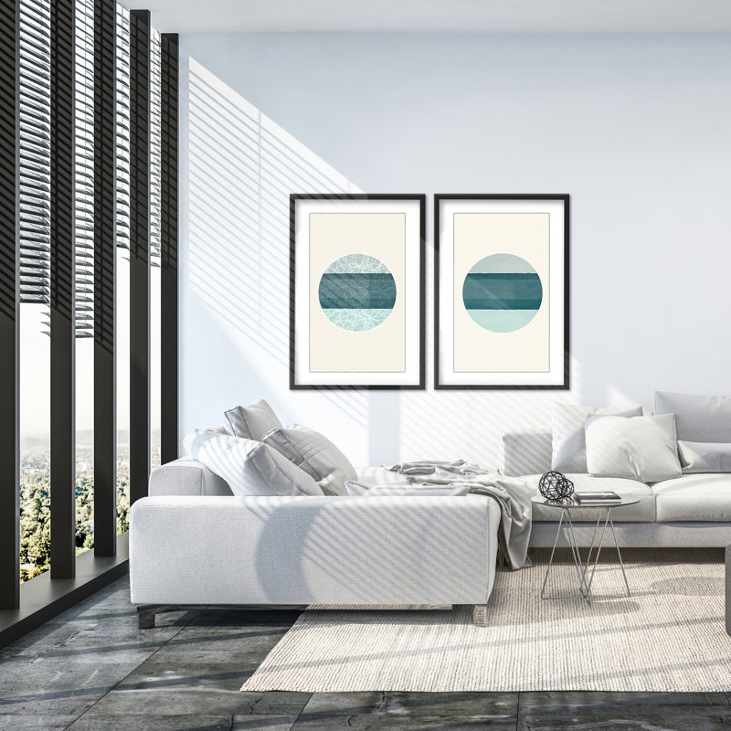 Coastal Retreat Oceanic Duology: Abstract Circles Diptych, 24" H x 32" W