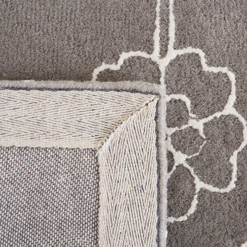 Tapis floral en laine fabriqué à la main gris foncé / ivoire, Tapis de couloir 2 pi 3 po x 9 pi
