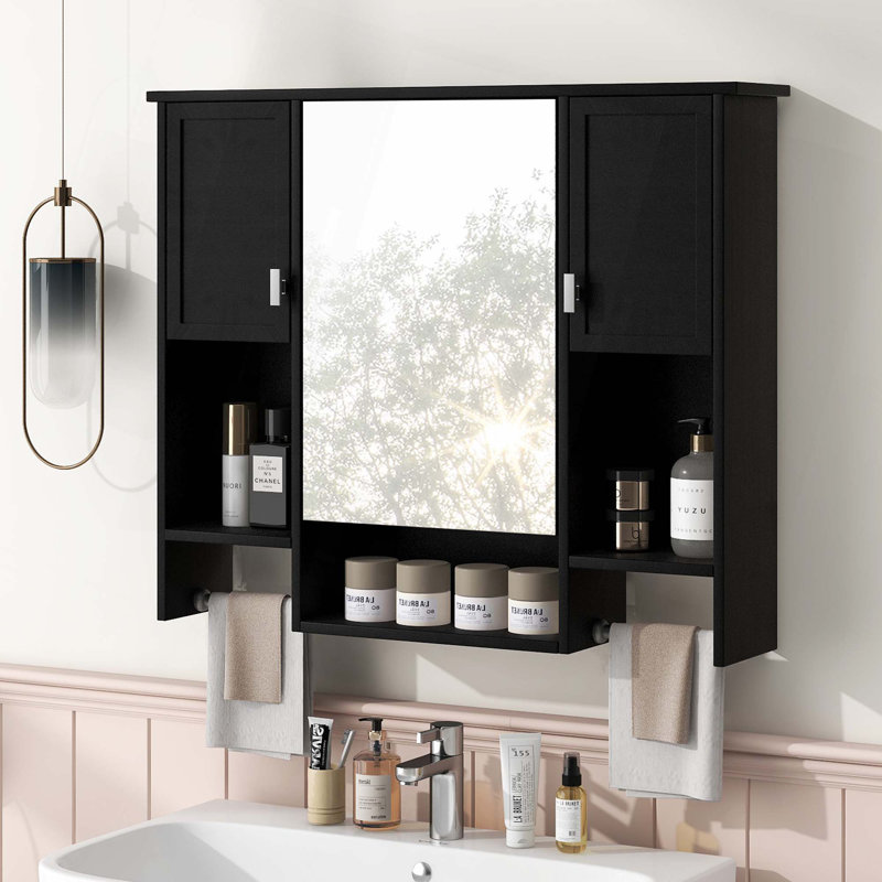 Armoire de rangement murale moderne, armoire de salle de bain murale avec miroir, armoire à pharmacie avec barre à serviettes