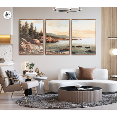 Acadia National Park, Wall Art, Watercolor Print, No Frame Poster With Wrapped Canvas (Set of 3)