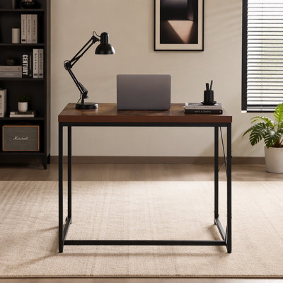 Rectangular Top Writing Desk with Metal Legs, Weathered Oak and Black