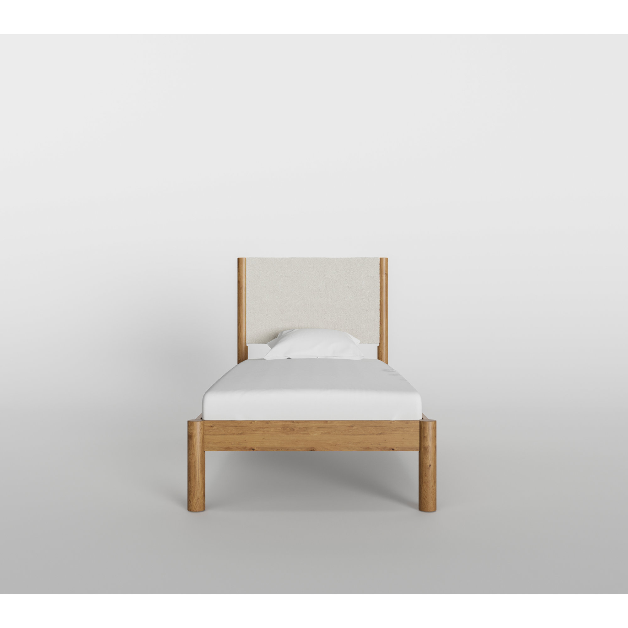 Ardin Solid Wood Bed Frame With Cream Boucle Upholstered Headboard, Natural, Twin