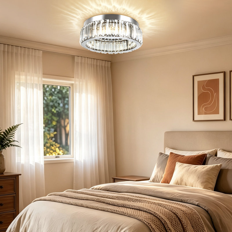 Plafonnier moderne encastré en cristal de 32 cm avec luminaire chromé pour salon ou chambre à coucher, Chrome