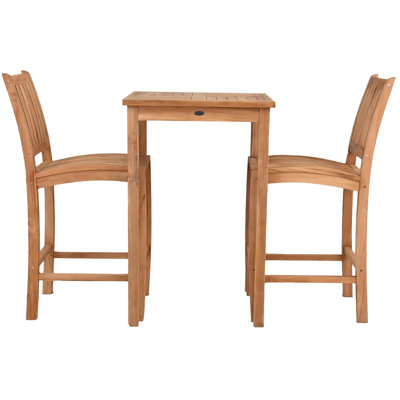 Ensemble de bar en bois de teck avec table bistro carrée et tabourets Abacho