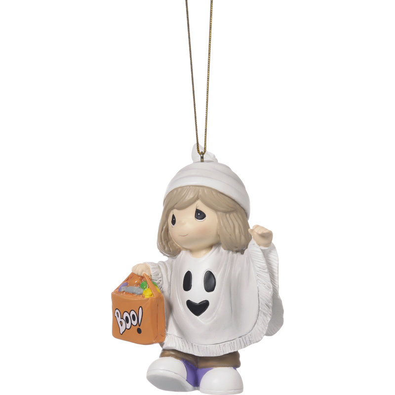 Little Girl Ghost Halloween Resin Ornament with Treat Bag