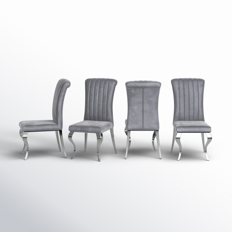  Wanstead Velvet Upholstered Side Chairs (Set of 4), Gray