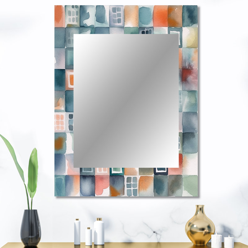 Carte abstraite bleue de formes II - miroir décoratif géométrique, grand miroir mural moderne, impression d'art en métal
