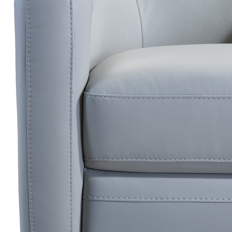 Dehaven Upholstered Swivel Barrel Chair, Dove Gray Genuine Leather