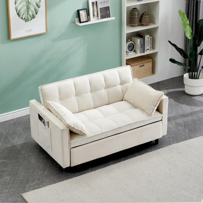 Modern Sleeper Sofa Bed,3-in-1 Convertible Pull Out Couch Bed Futon Sofa W/reclining Adjustable Backrests,pillows,55''velvet Loveseat Sofa For Compact Home Bedroom Office (beige, 55'')