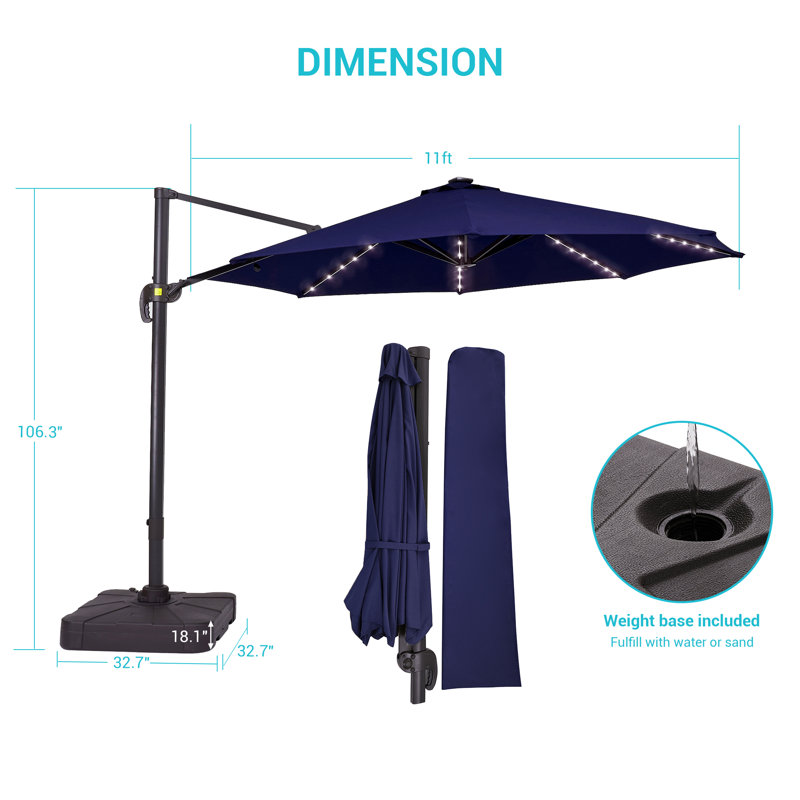 Parasol en porte-à-faux 11 pi avec une base Mithun, Marine