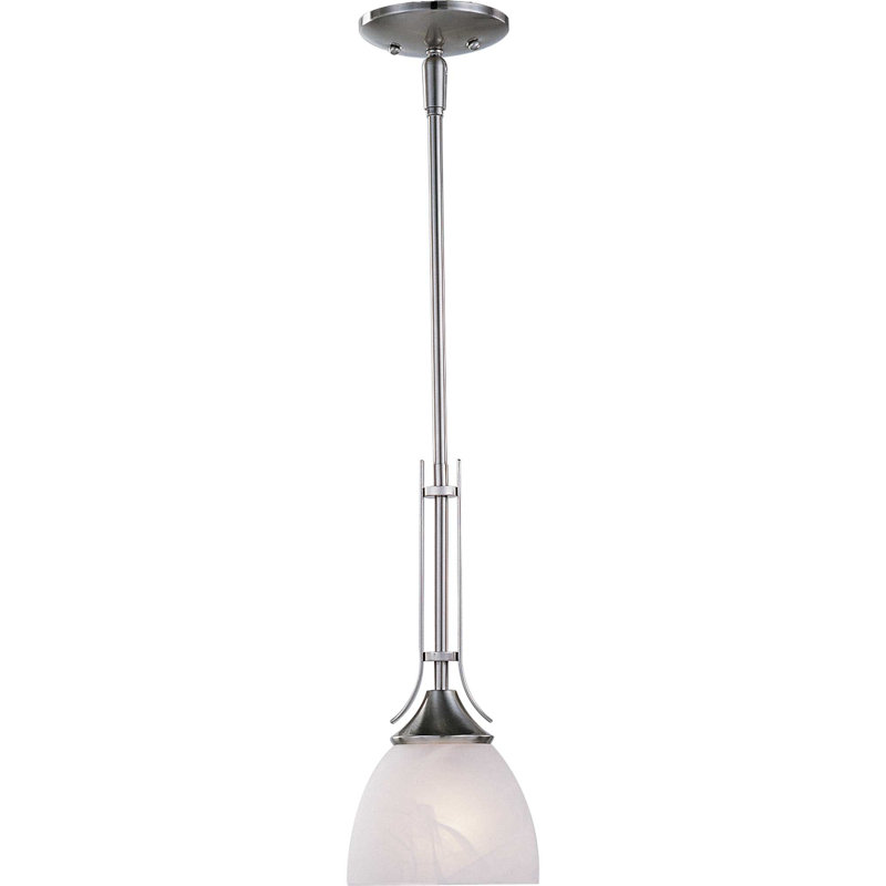 Mini-luminaire suspendu simple en nickel brossé 1 lumière avec abat-jour en verre albâtre Ibtissem, Nickel brossé