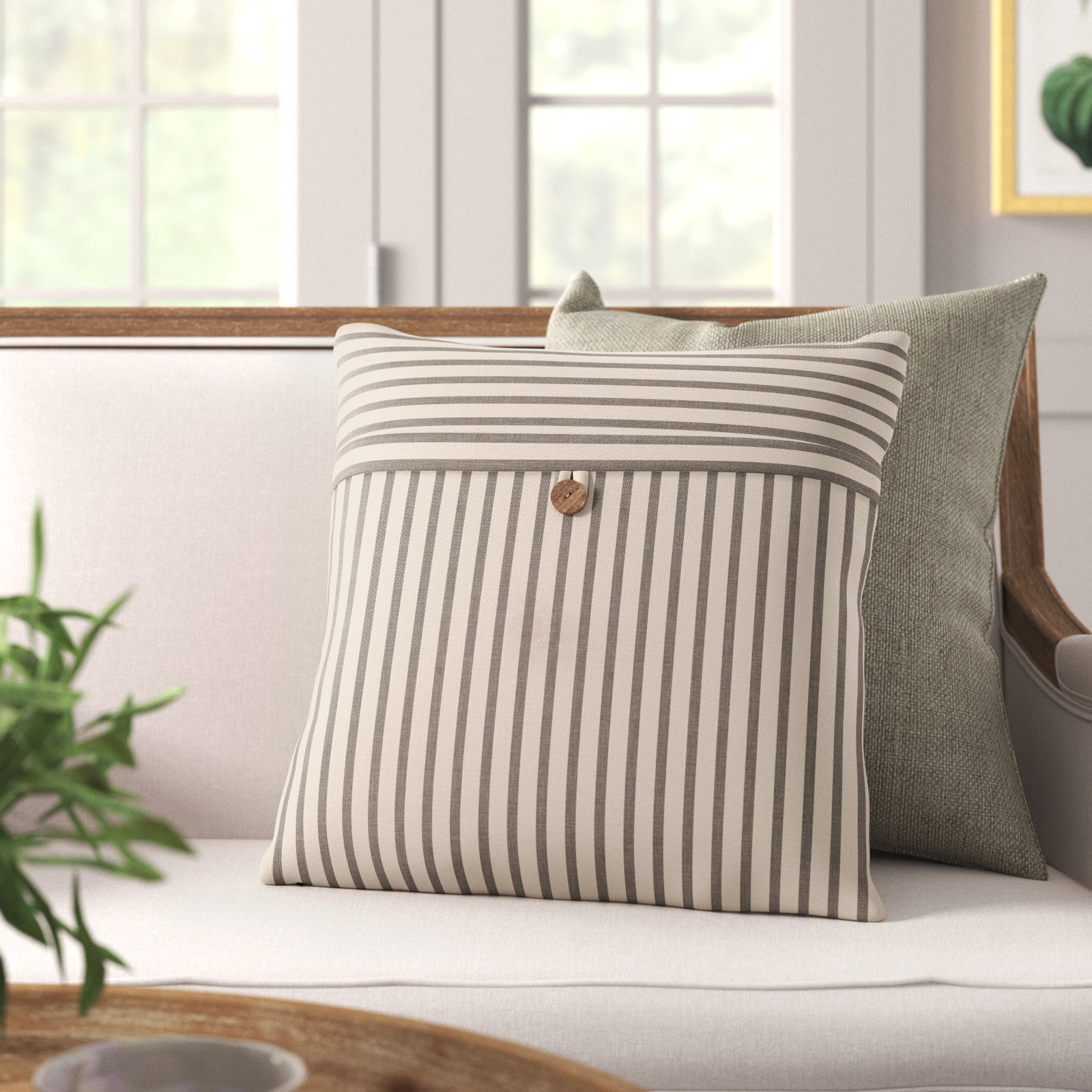 Andover Buttons Cotton Pillow Cover, 20" x 20", Down Fill