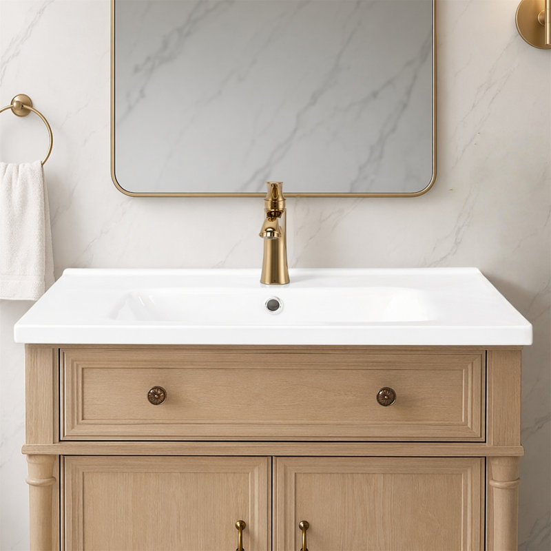27.8" White Ceramic Drop-In Bathroom Sink with Overflow, Integrated Design