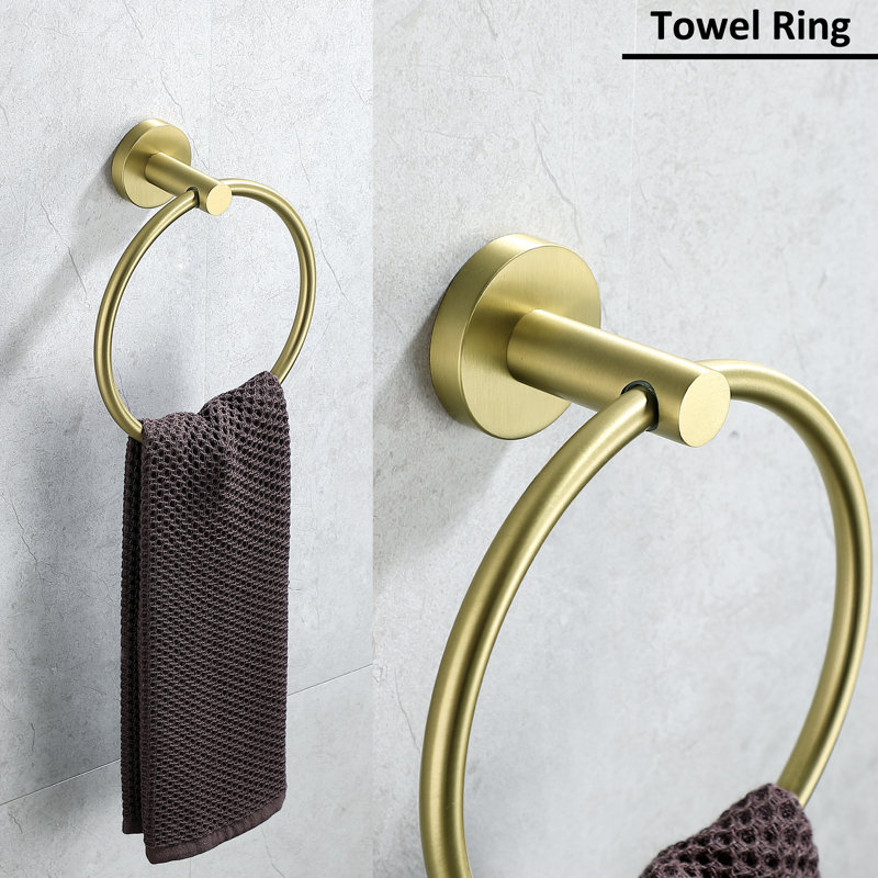 3 - Piece Bathroom Hardware Set Towel Ring Set with Towel Hooks, Brushed Gold