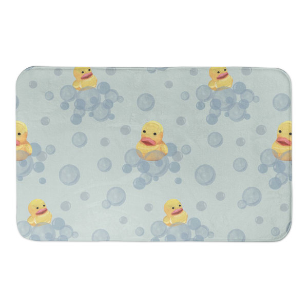 Yellow Rubber Duck on Blue Background Bath Rugs Absorbent Non Sli