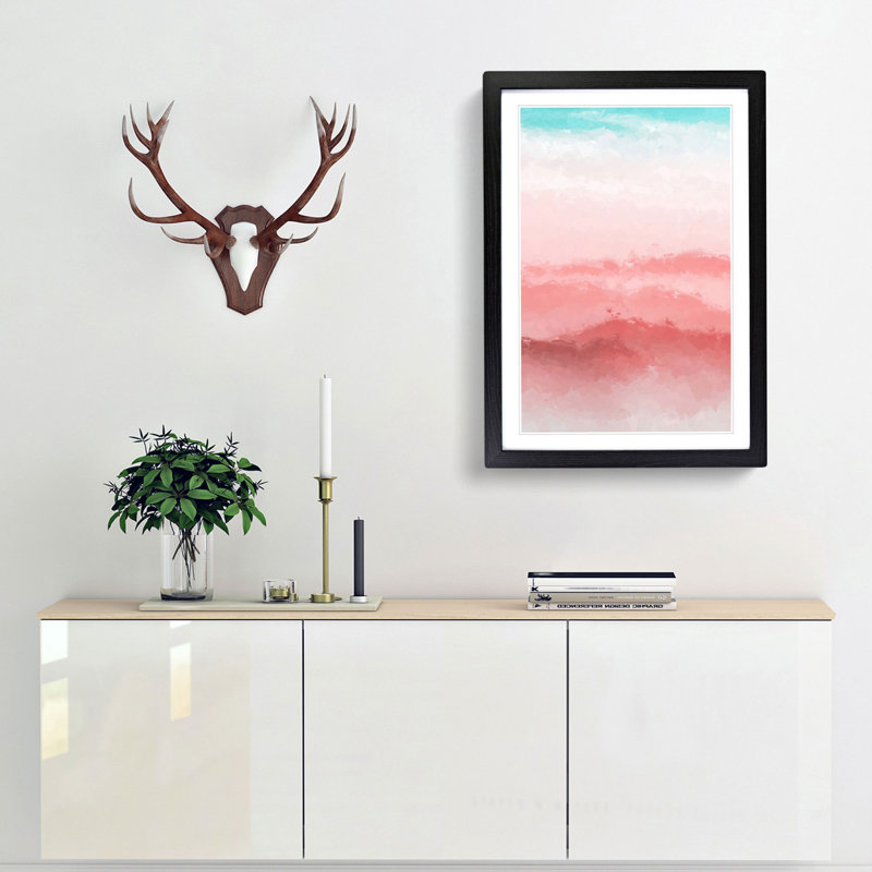 Pink Mountains in Abstract - Framed Print, 76cm H x 50cm W x 2cm D, Black