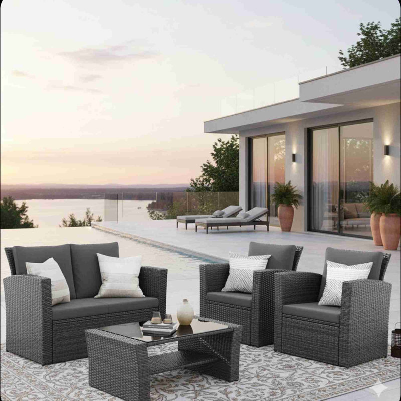 4-Piece Wicker Patio Conversation Set, Noir