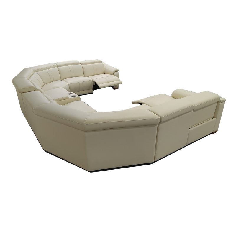 Mietoon Leather Match Large Seating Power Recliner Sectional, White Leather Match
