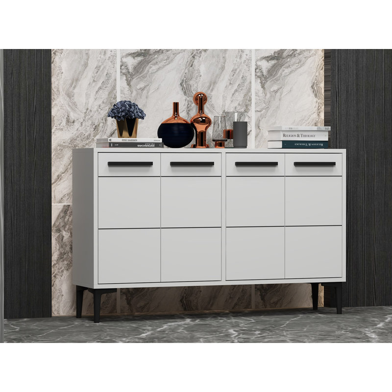 Élégante console blanche de 47,2 po x 11,8 po x 29,5 po | 100% panneau de particules enduit de mélamine, épaisseur: 0,7 pouce | Pieds en PVC durable, design moderne parfait pour le vestibule, le salon et le couloir
