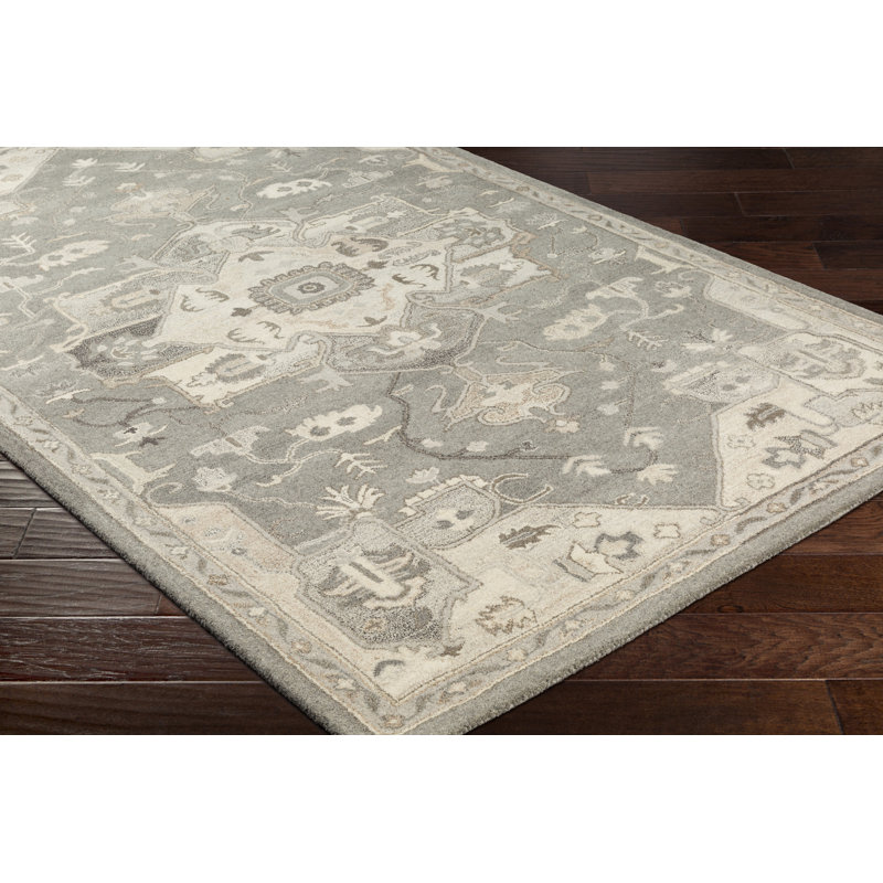 Burkholder Oriental Hand-Tufted Wool Charcoal/Taupe Area Rug, Rectangle 2' x 3'