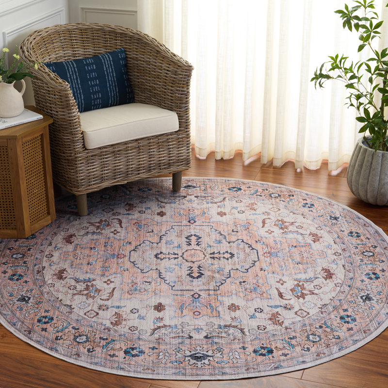 Lomeli Area Rug with Non-Slip Backing, Round 6"