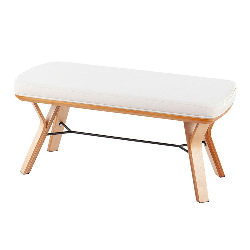 Banc en bois naturel Folia Mid-Century, Crème + naturel, Crème