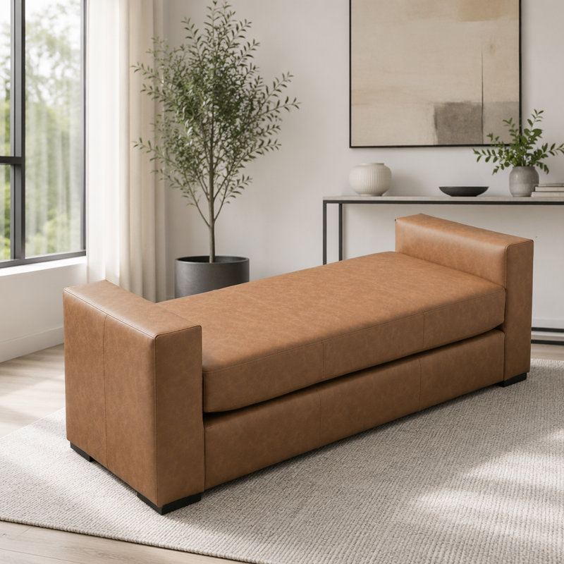 Repose-pieds durable en similicuir brun