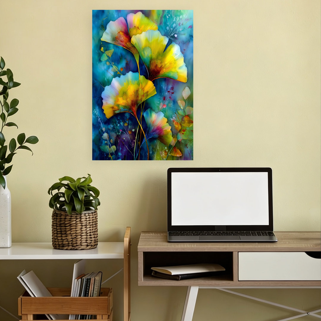 Vibrant Ginkgo Leaves Abstract Colorful Contemporary Nature Plant Wall Art Print