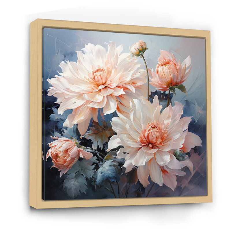 Impression romantique «I Peach Chrysanthemums Peach», H 16 po x l 16 po x P 1 po, Cadre naturel flottant