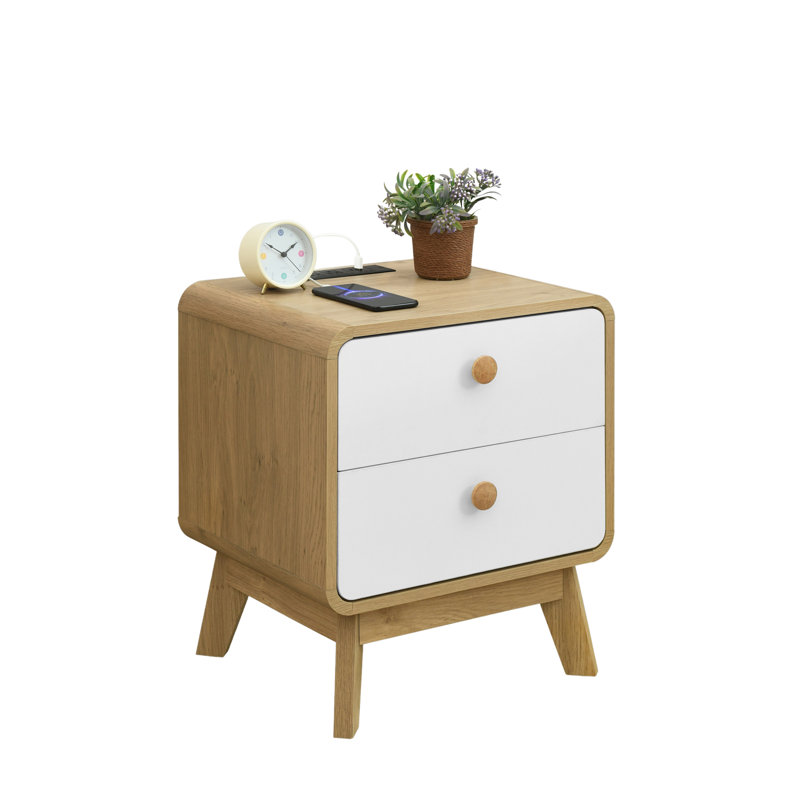 Downall 2 Drawer Wood Nightstand, Bedside Table with Storage Drawers, Night Stand for Bedroom, End Table or Side Table for Living Room, 15.5" D x 18.9" W x 21.7" H