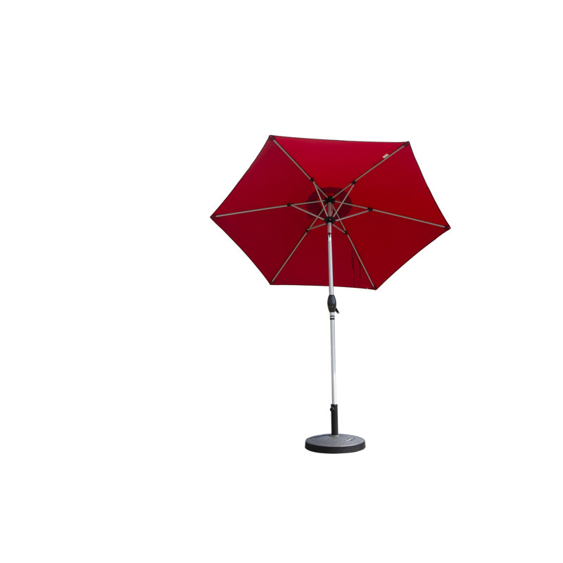 Parasol de patio de 7,5 pi, rouge brique et protégé contre l'eau, 6 nervures fermes, fonctionnement sans effort avec manivelle inclinable pour la terrasse extérieure de la piscine, imperméable, robuste et lisse