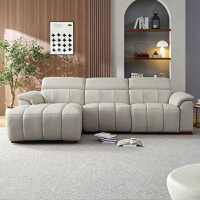 Wall-Hugger Reclining Sofa Modern Electric Control Genuine Leather L Shaped Couch