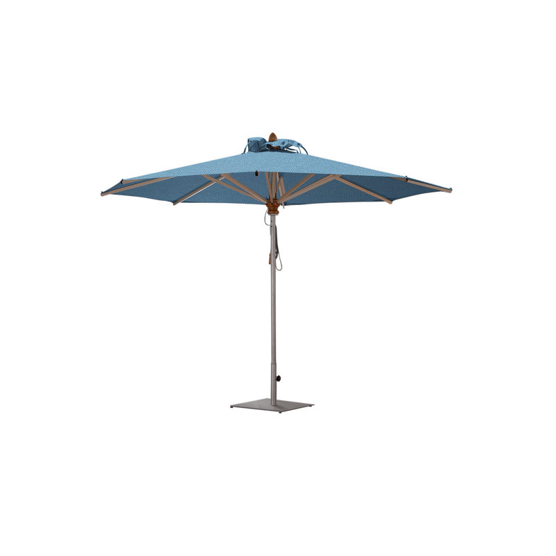 Bravura 13.1' Round Market Umbrella, Mineral Blue, Square Metal w/ wheels + 2" Stainless Steel Tube