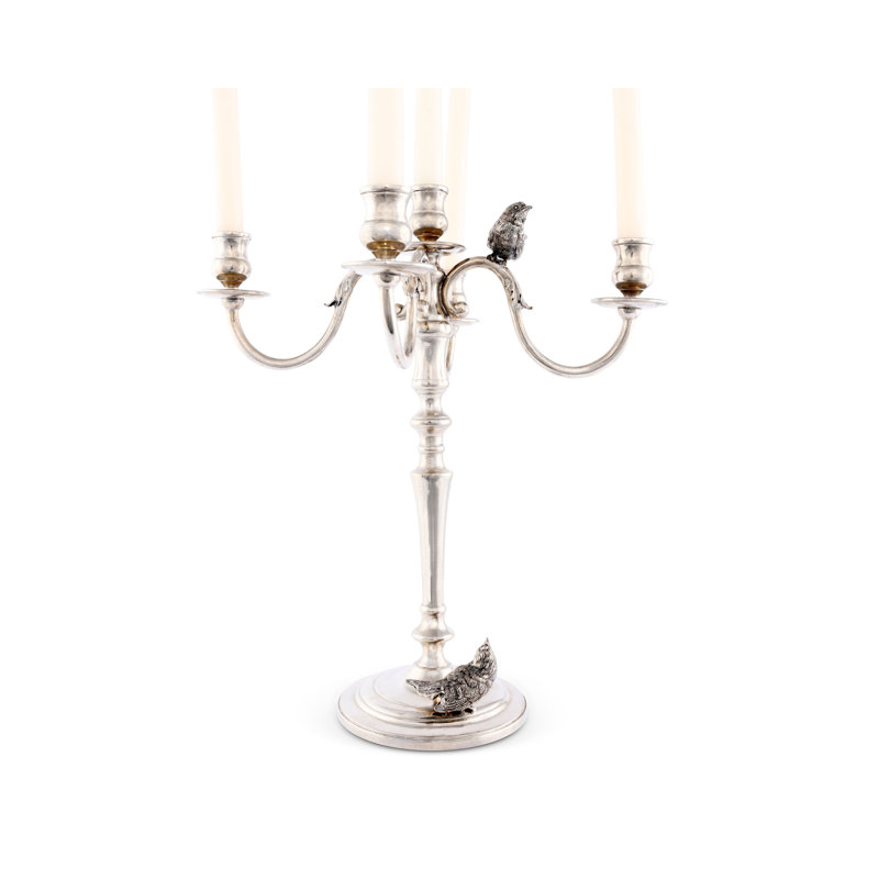 Elegant Pewter Song Bird Five-Taper Tabletop Candelabra
