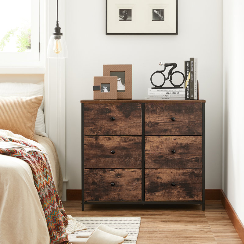 Commode double 6 tiroirs Flozell, Brun rustique