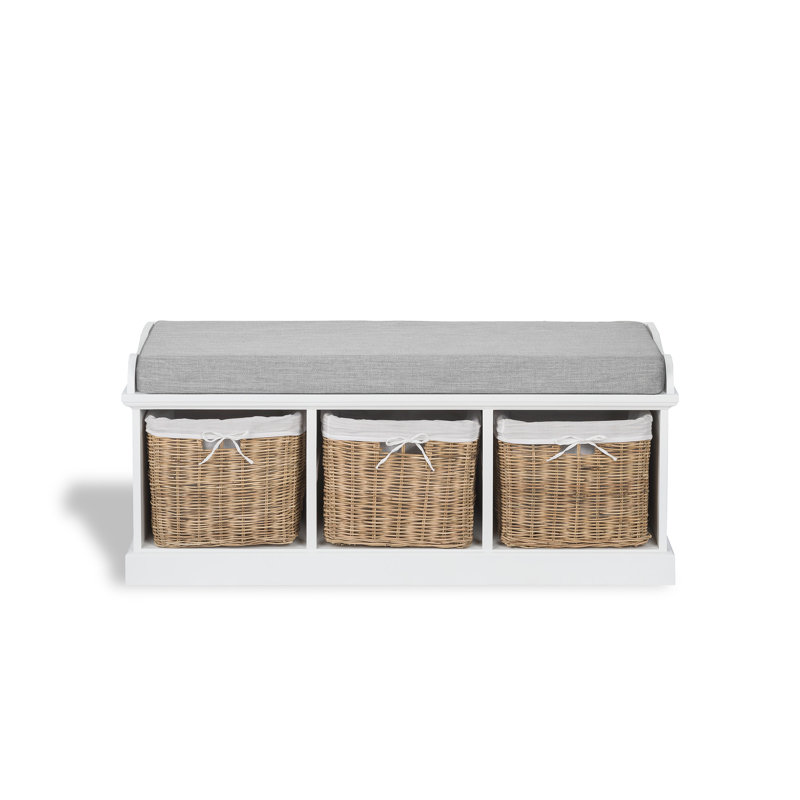 Bastogne Polyester Blend Upholstered Storage Bench, White/Natural, Grey