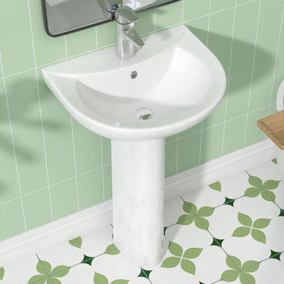 21'' W x 17'' D Pedestal Bathroom Sinks Basin Combo White Vitreous China Ceramic Bathroom Vessel Sink Base with Single Hole