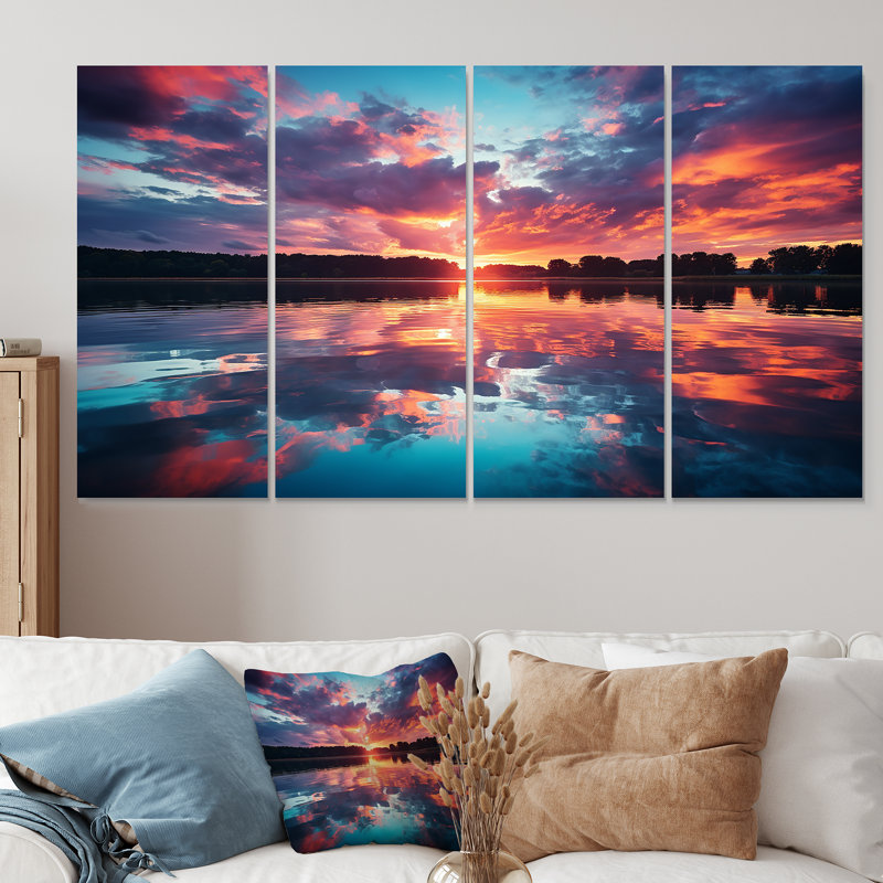 «Horizon Sunset By The Lake III - Lake», ensemble de 4 pièces d'art mural, H 28 po x l 48 po