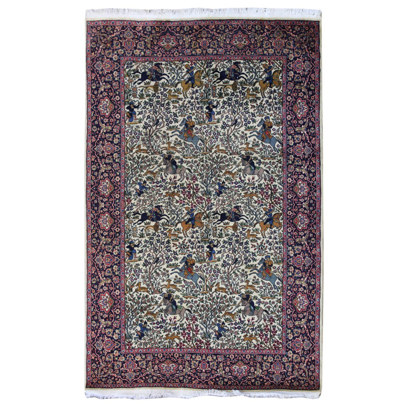 Tapis ivoire en laine noué à la main de conception unique 5 pi 3 po x 8 pi 3 po Tabriz New Age