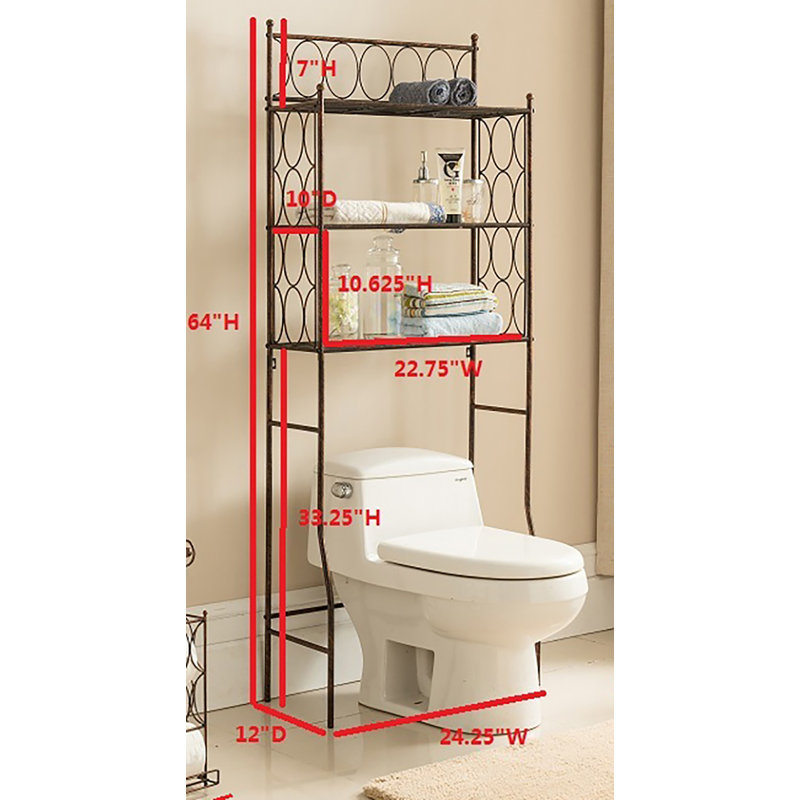 Étagère de salle de bain à 3 niveaux pour la salle de bain avec tablettes ouvertes en métal et cadre décoratif à volutes Inroom Designs pour ranger les serviettes et les articles essentiels dans les petites salles de bain ou salles d'eau