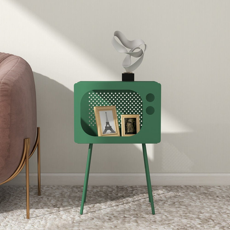 Stert Modern End Table In Television Shape Hollow Side Table, Green