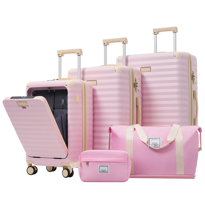 Ensemble de 5 valises avec ouverture frontale, Rose
