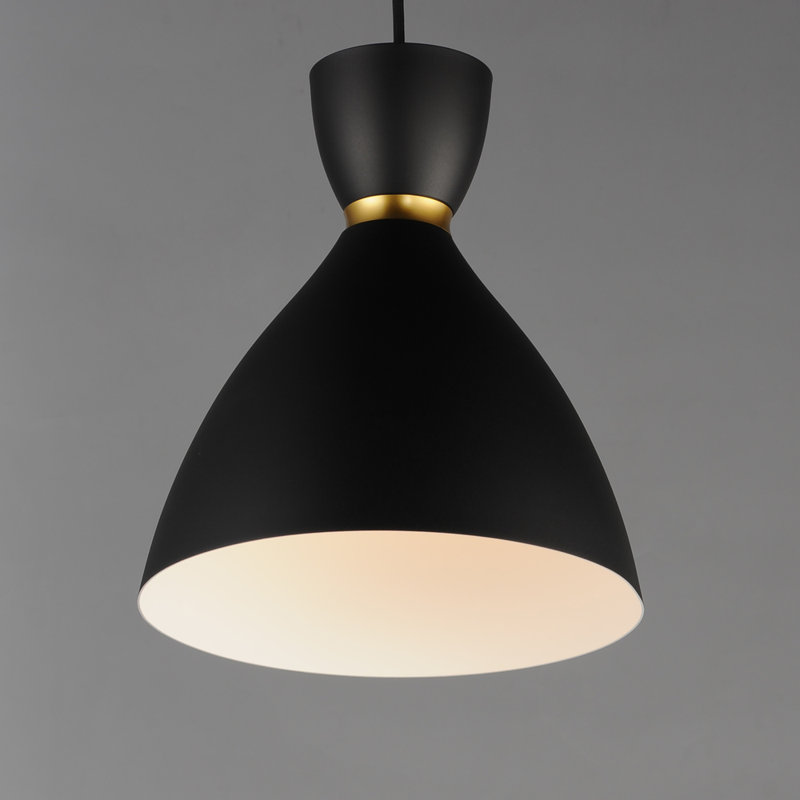 Luminaire suspendu conique à 1 lumière Willingdon, Laiton satiné / noir